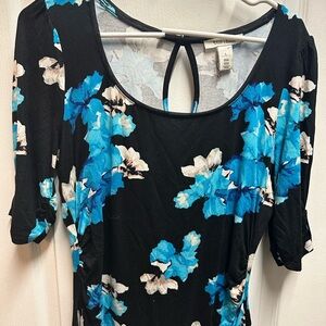 White House Black Market women's Floral Black and Blue Dress size L/ NWOT B105
